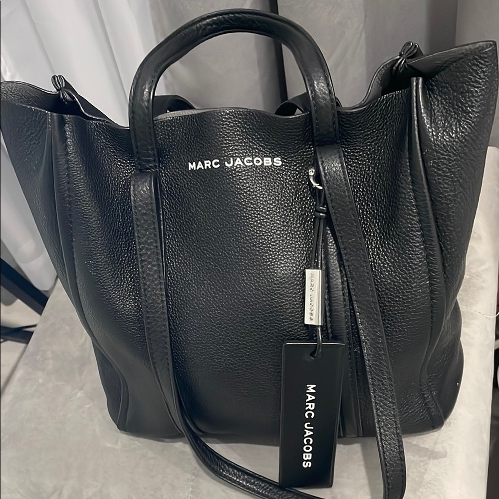 Marc Jacobs Black Tote with Structured Design and Silver Hardware